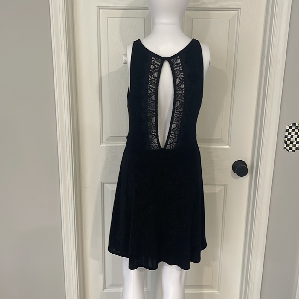 Free People Sexy Lined Sheer Print and Open Lace Panel Back Black Mini Dress-S - Picture 5 of 13